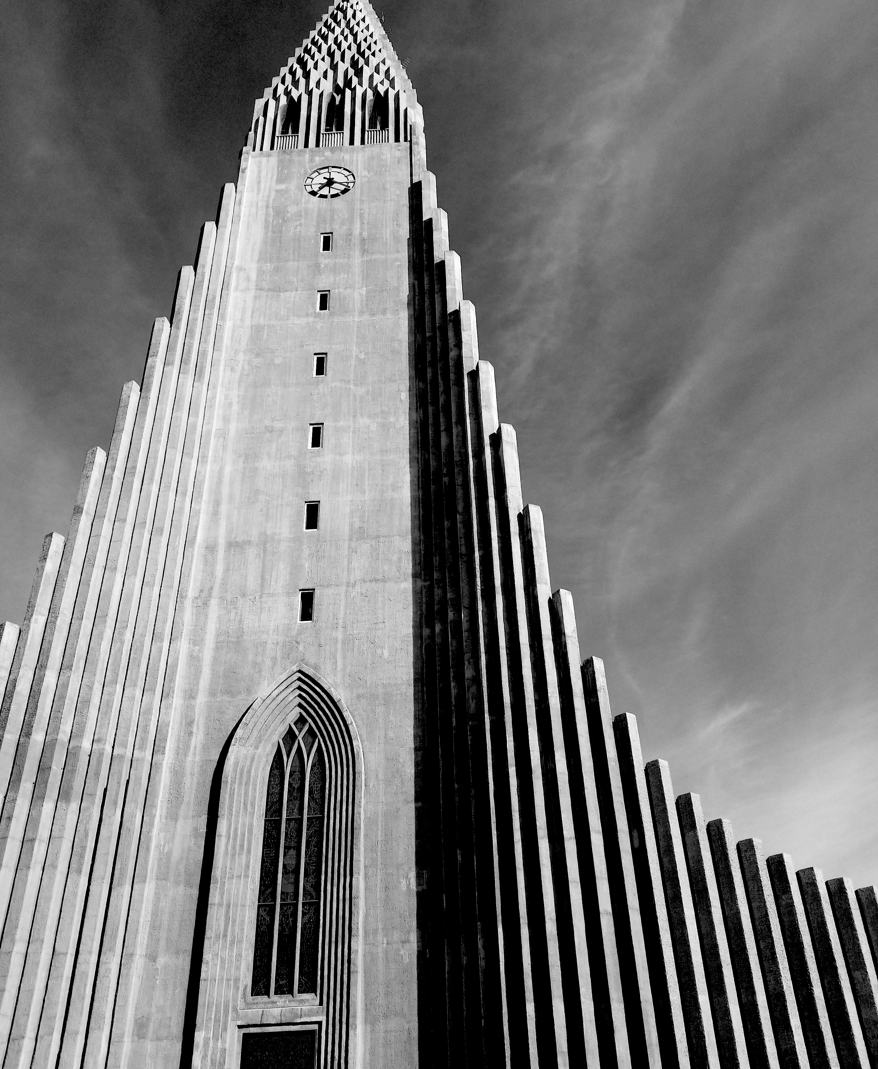 Hallgrímskirkja in black and white architecture iceland reykjavik