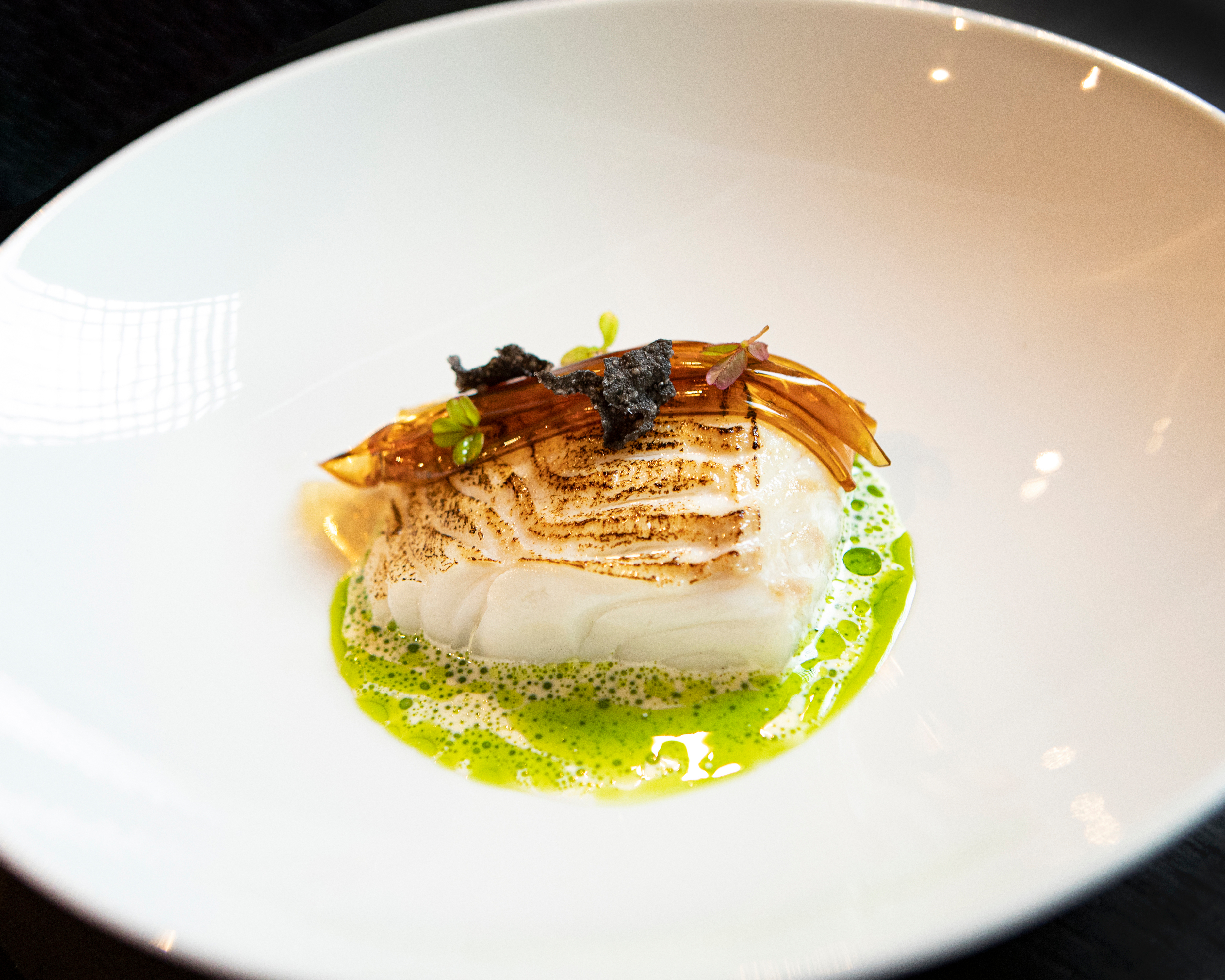 Norwegian cod fine dining seared fish green sauce New Nordic Diet