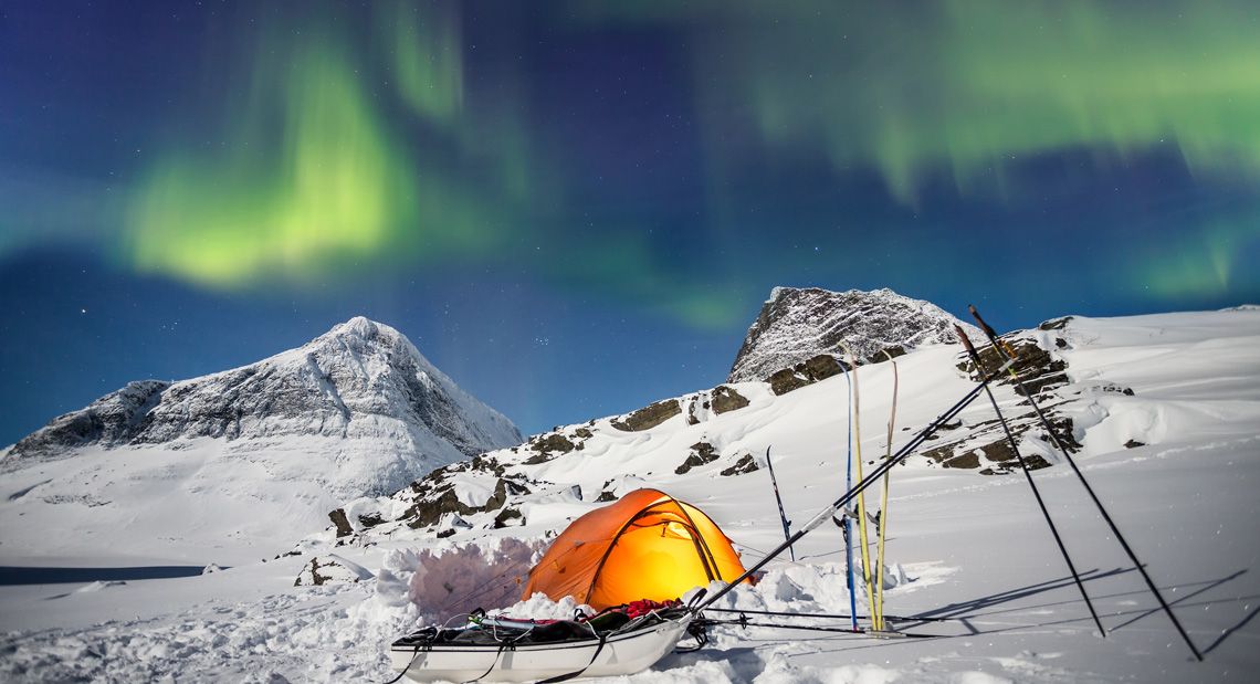 scandinavian airlines norway camping travel ecotourism tent mountains snow northern lights