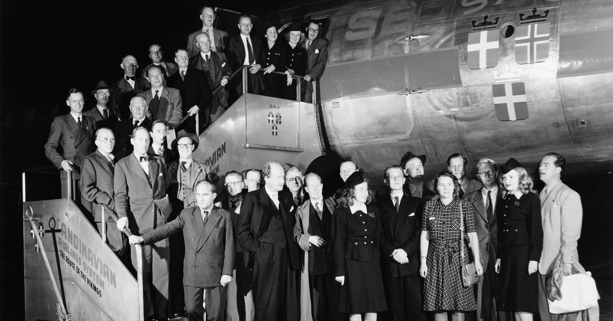 scandinavian airlines historic first flight airplane travel vintage