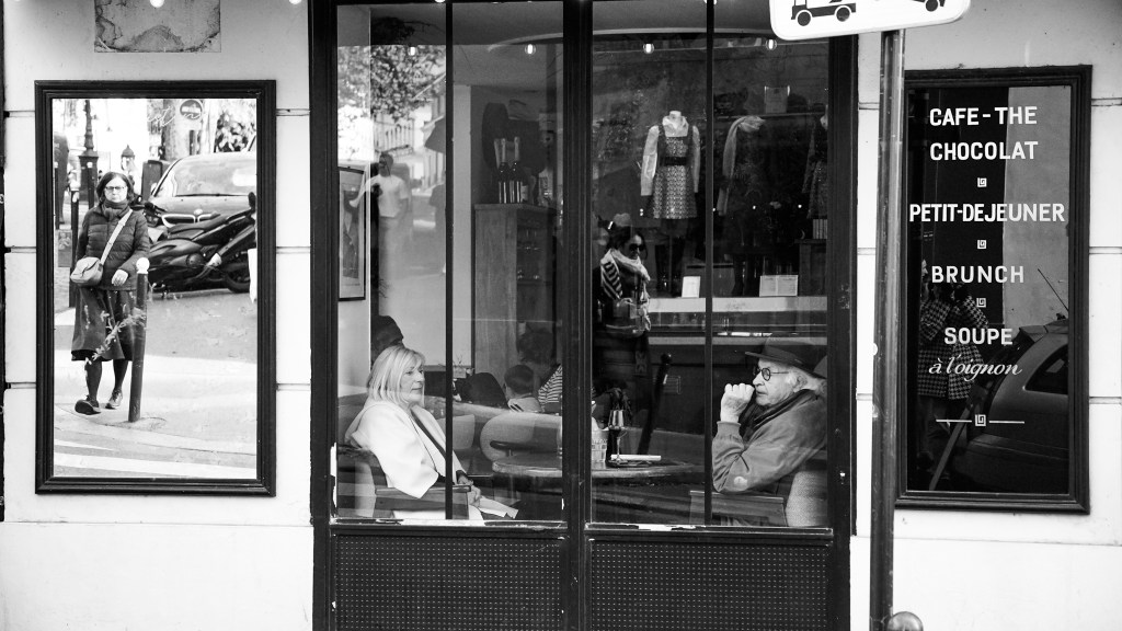 Paris people cafe shopping city windows europe