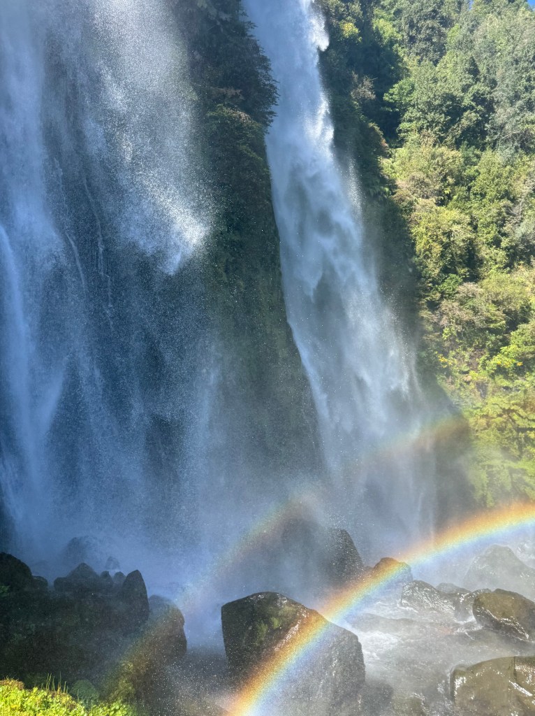 patagonia waterfall rainbow nature south america chile hike outdoors